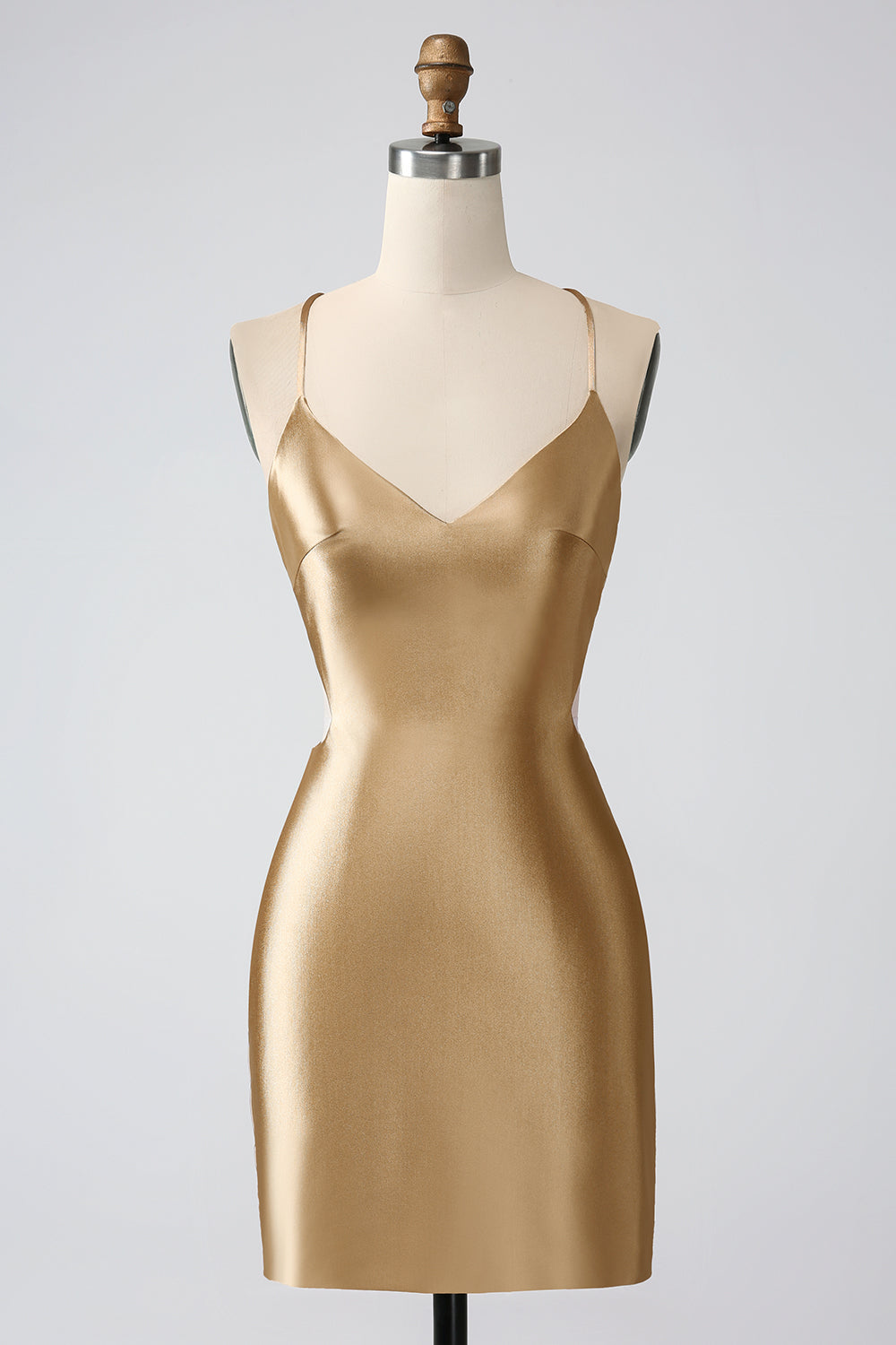 Gold Backless V-Neck Crisscross Back Short Homecoming Dress