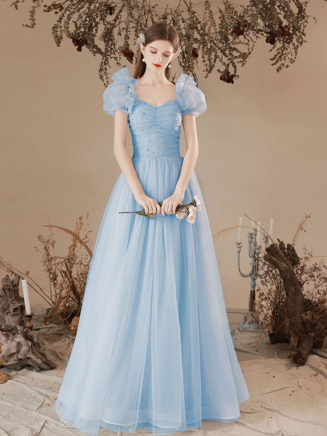 butterfly sleeve beading flowers ball gown dream fairy long