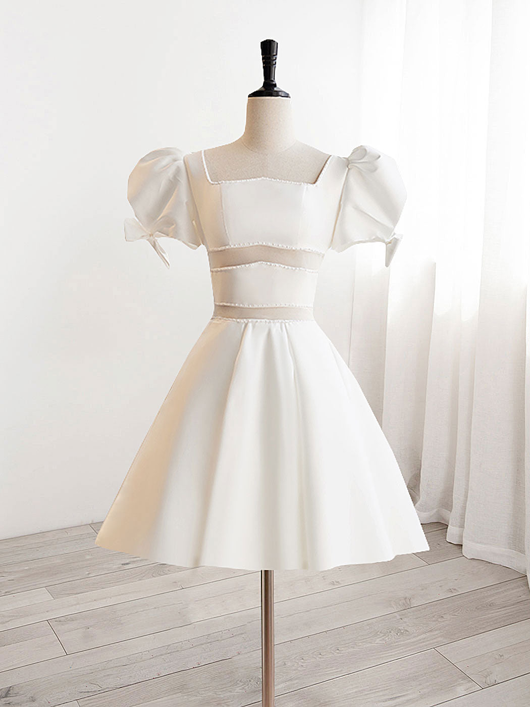 Square Neck White Occasion Homecoming Dresses white Bubble Sleeves