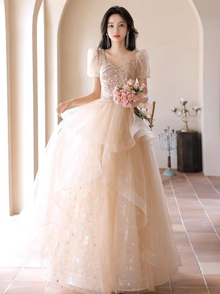 Princess Light Champagne Ruffle Skirt Prom Dress