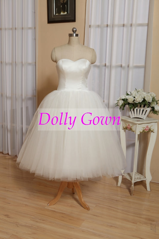 Dolly Gown Rockabilly Strapless Vintage Inspired 1950s Style Polka Dot Wedding Dress,GDC1517