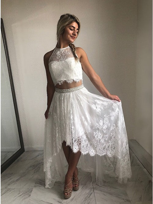 Crop Top Lace Two Piece Boho Wedding Dresses, MW509