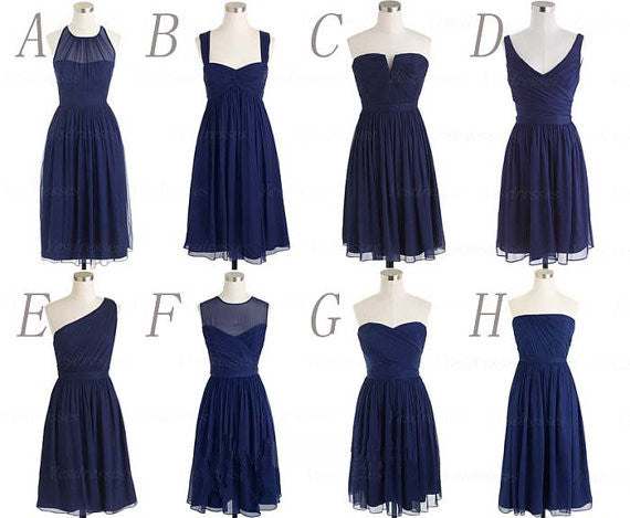 Short Mismatched Royal Blue Different Bridesmaid Dresses