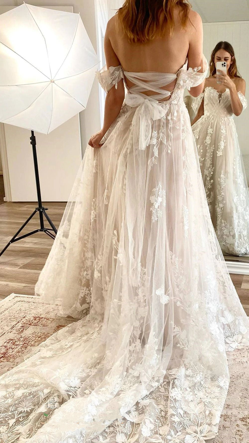 Romantic Flowy Boho Lace Wedding Dress