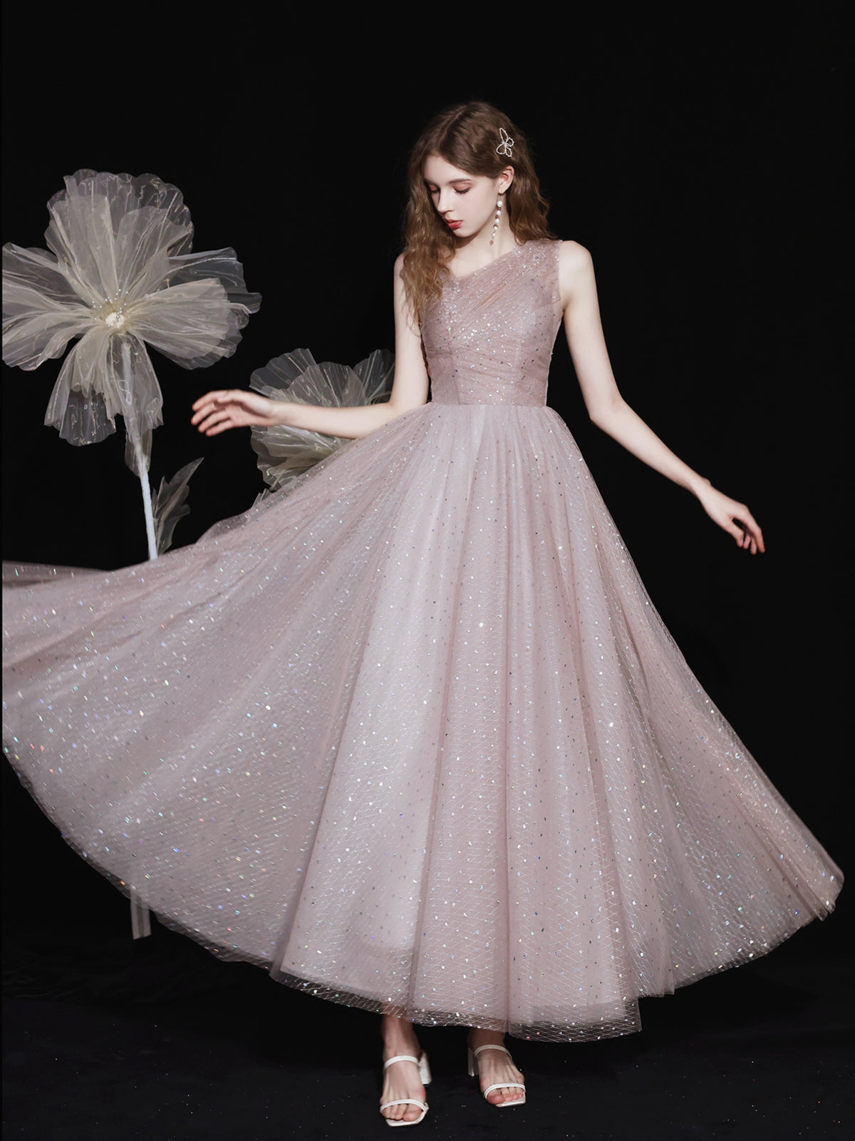 Dolly Gown Unique Tulle Tiered Dusty Blue Prom Dress