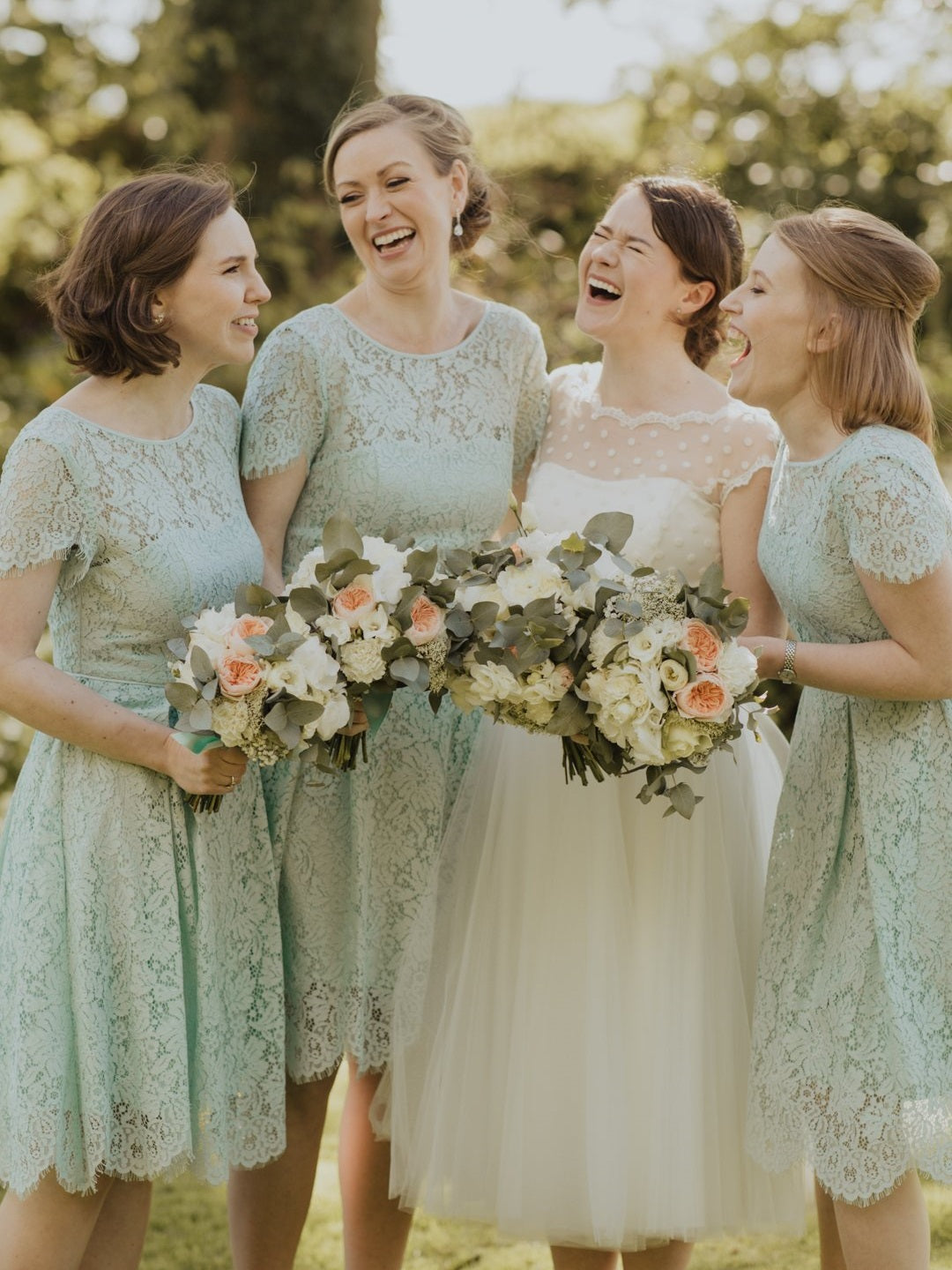 Summer Mint Lace Country Style Rustic Cap Sleeves Short Bridesmaid
