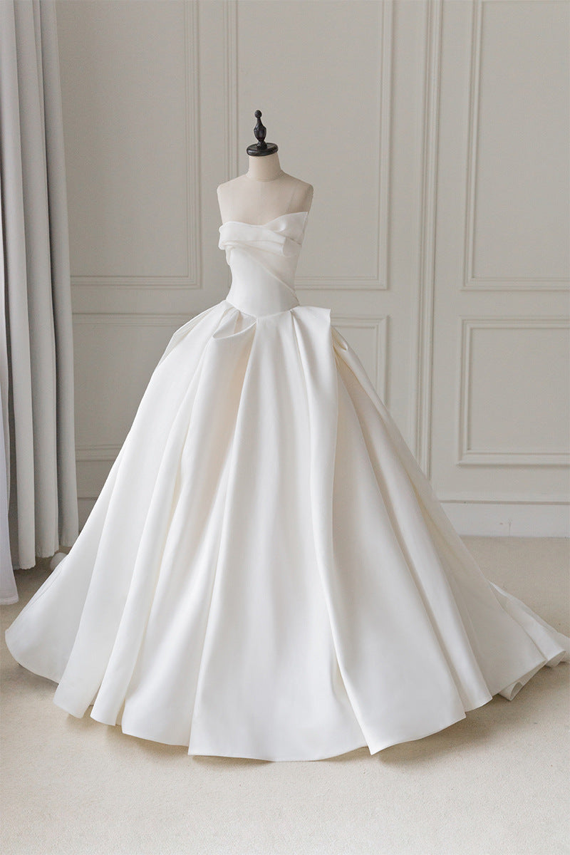 Unique Duchess Satin Strapless Ball Gown Wedding Dress Ball Gowns