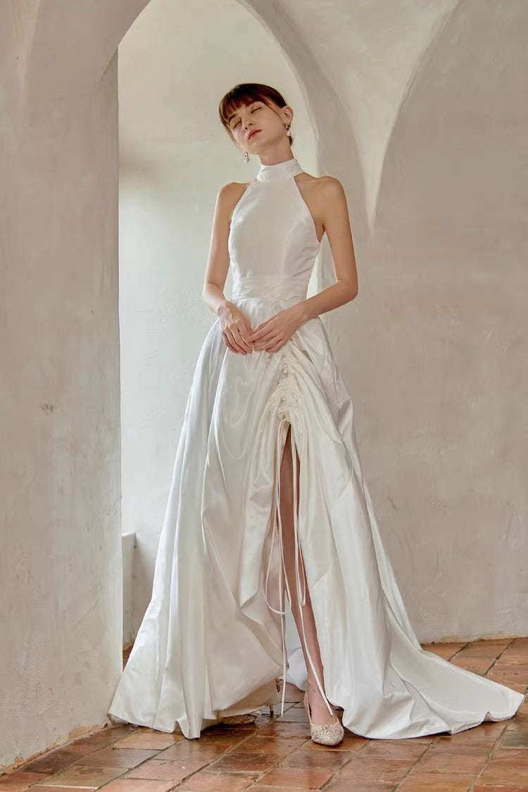 Simple Satin Wedding Dresses With Beaded Backless
