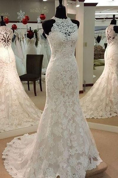 Halter Mermaid Wedding Dress Tulle Sexy Lace Bridal Gown W15241