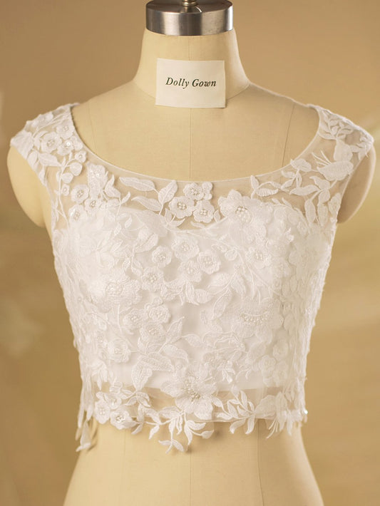 Casey Scoop Neck Bridal Lace Top - DollyGown