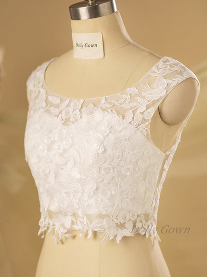 Casey Scoop Neck Bridal Lace Top - DollyGown