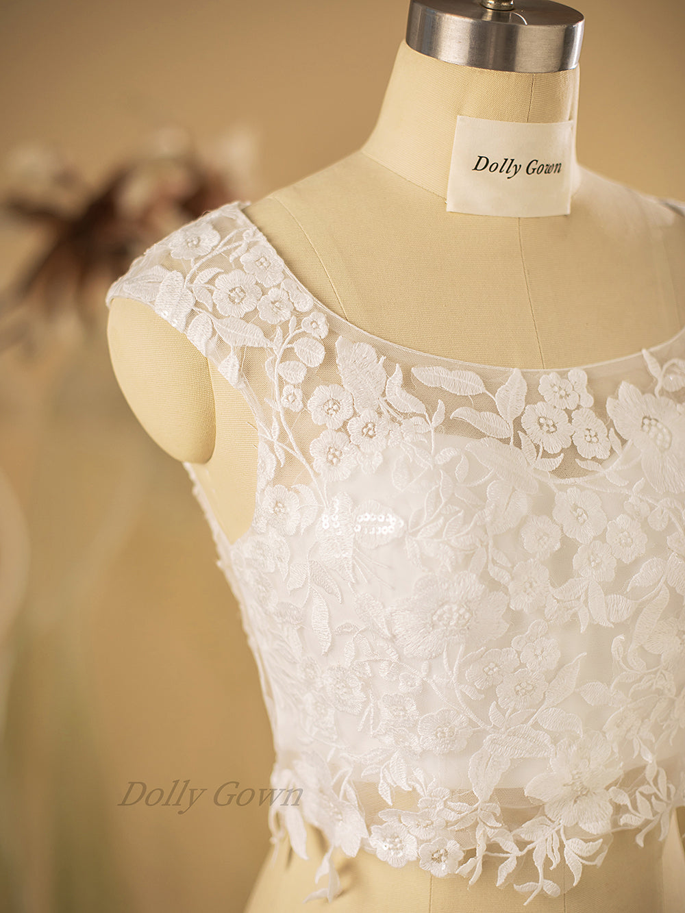 Casey Scoop Neck Bridal Lace Top - DollyGown