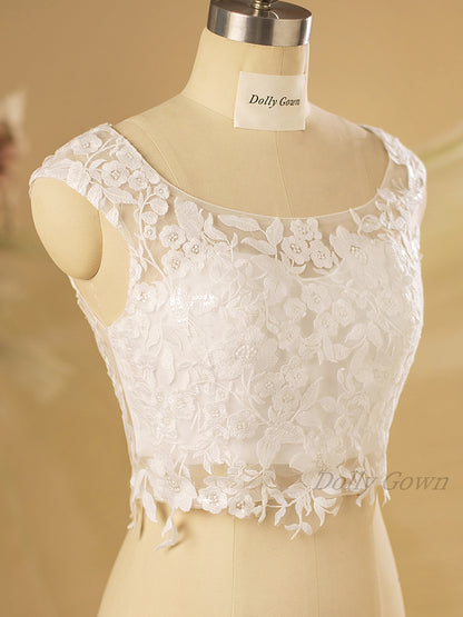 Casey Scoop Neck Bridal Lace Top - DollyGown