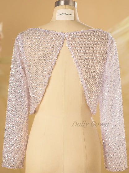 Gilitter Sequins Open Back Bridal Top with Long Sleeves -  DollyGown