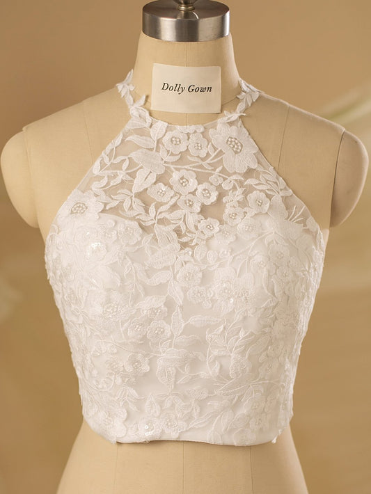 Dustine Halter Neck Floral Lace Bridal Top - DollyGown