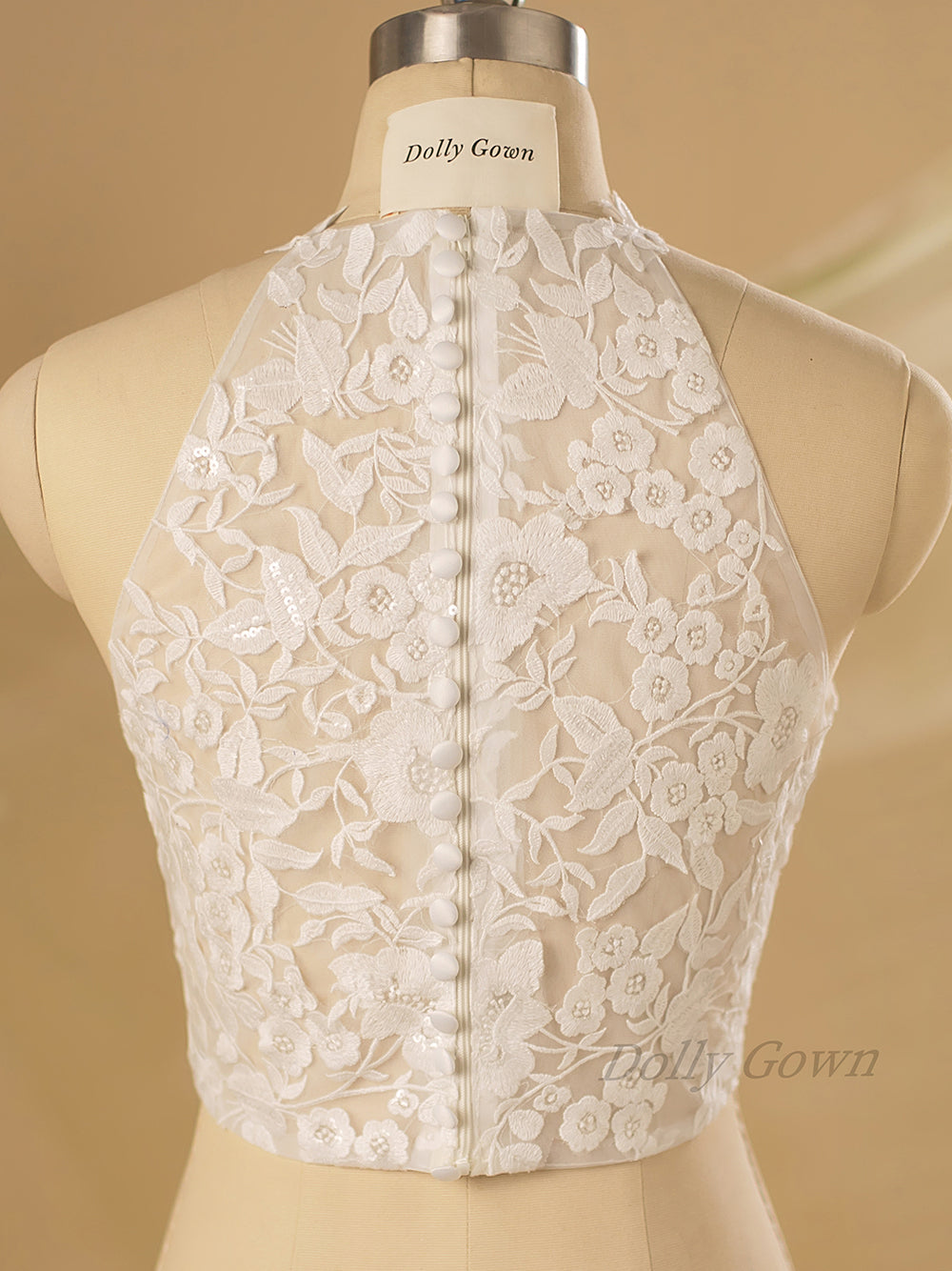 Dustine Halter Neck Floral Lace Bridal Top - DollyGown