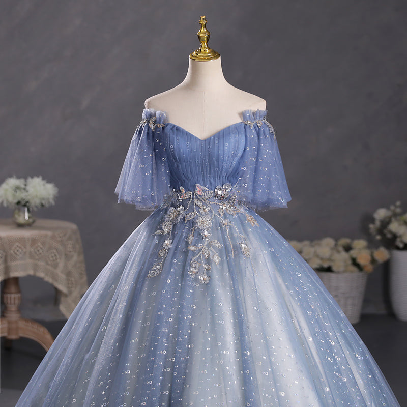 Dusty Blue Off The Shoulder Masquerade Ball Gown Quinceanera Dress