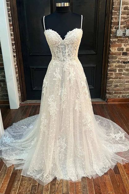 Elegant A line Lace Wedding Dress - DollyGown