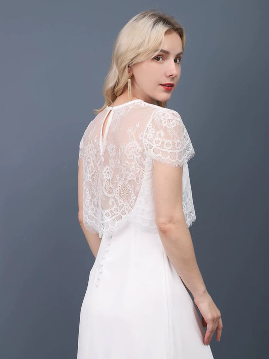 Gaia Cap Sleeved High Neck Lace Wedding Dress Topper - DollyGown