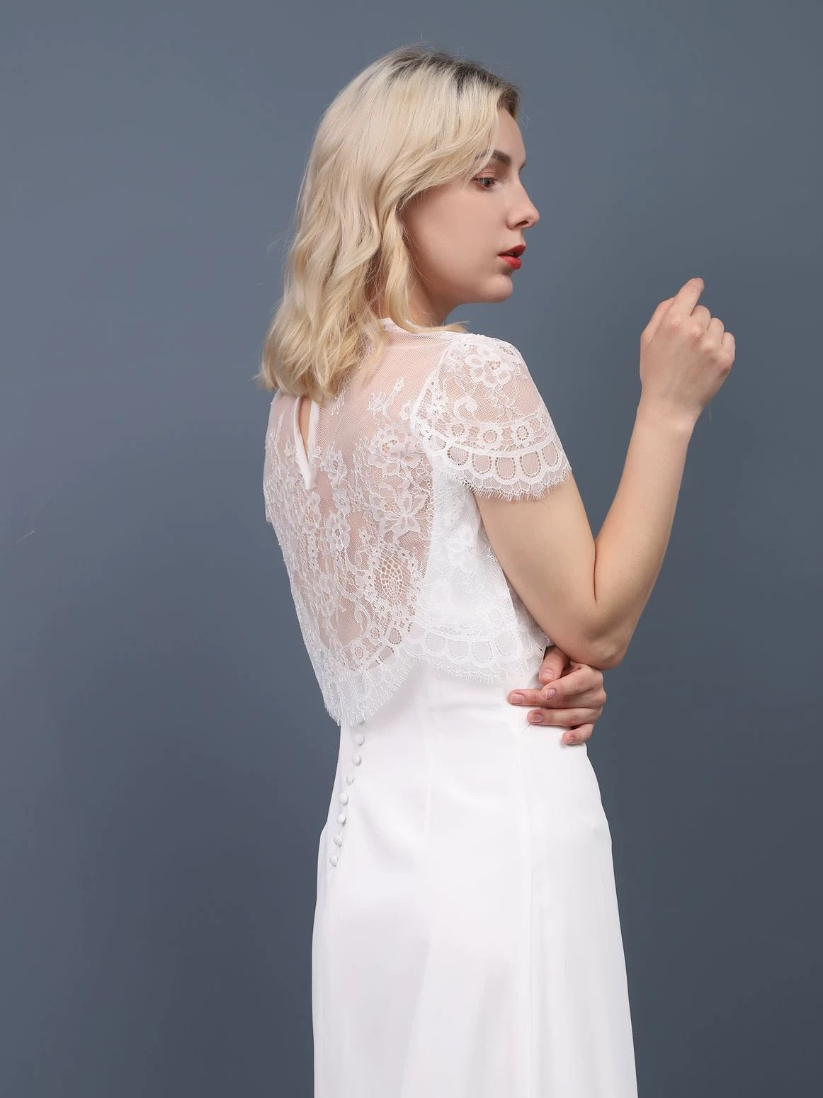 Gaia Cap Sleeved High Neck Lace Wedding Dress Topper