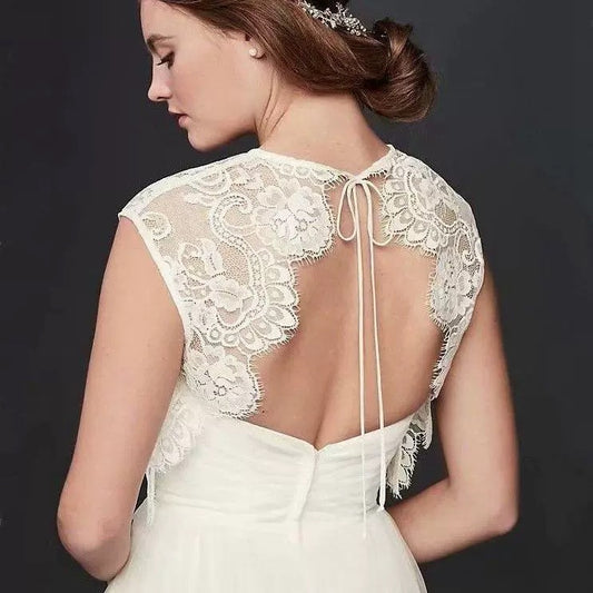 Boho Open Back Lace Wedding Dress Topper - DollyGown