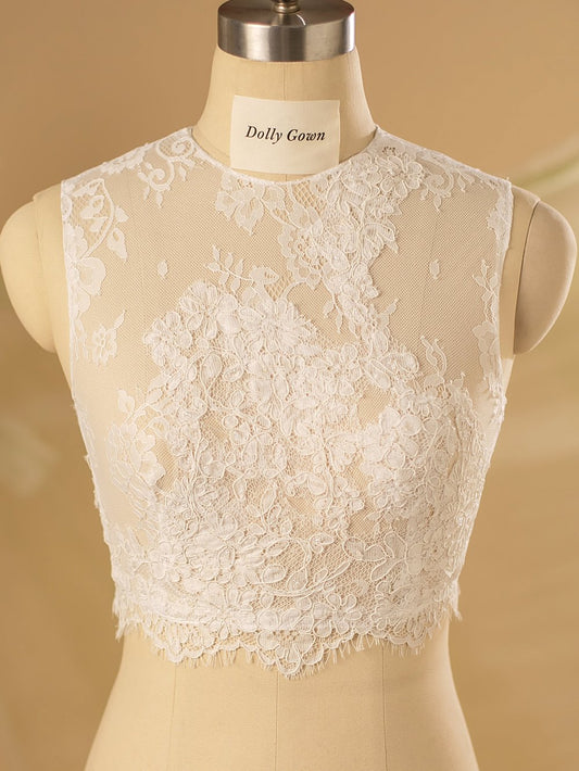 Hsin High Neck Sleeveless Lace Bridal Tops - DollyGown