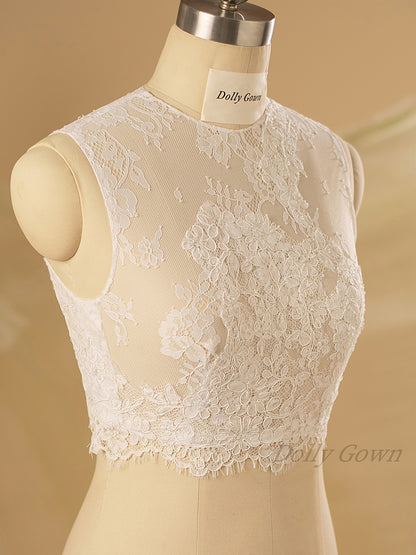 Hsin High Neck Sleeveless Lace Bridal Tops