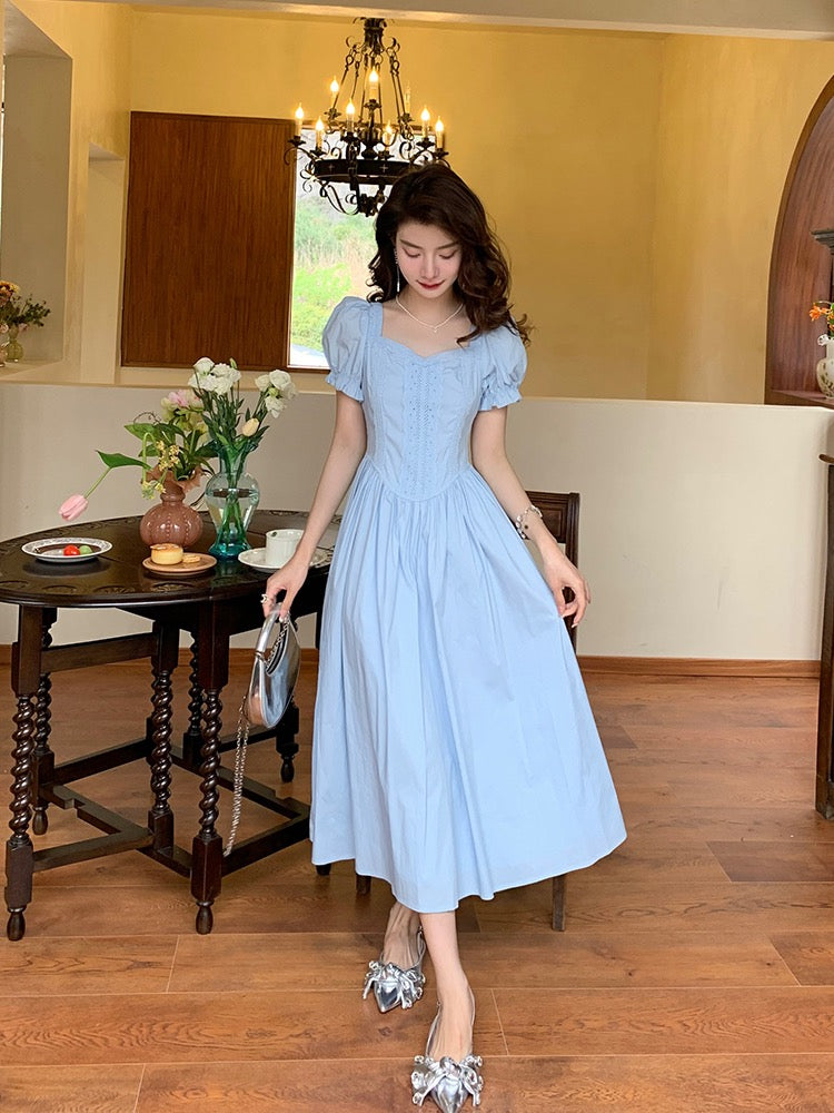 Blue Cotton Vintage inspired Swing Dress