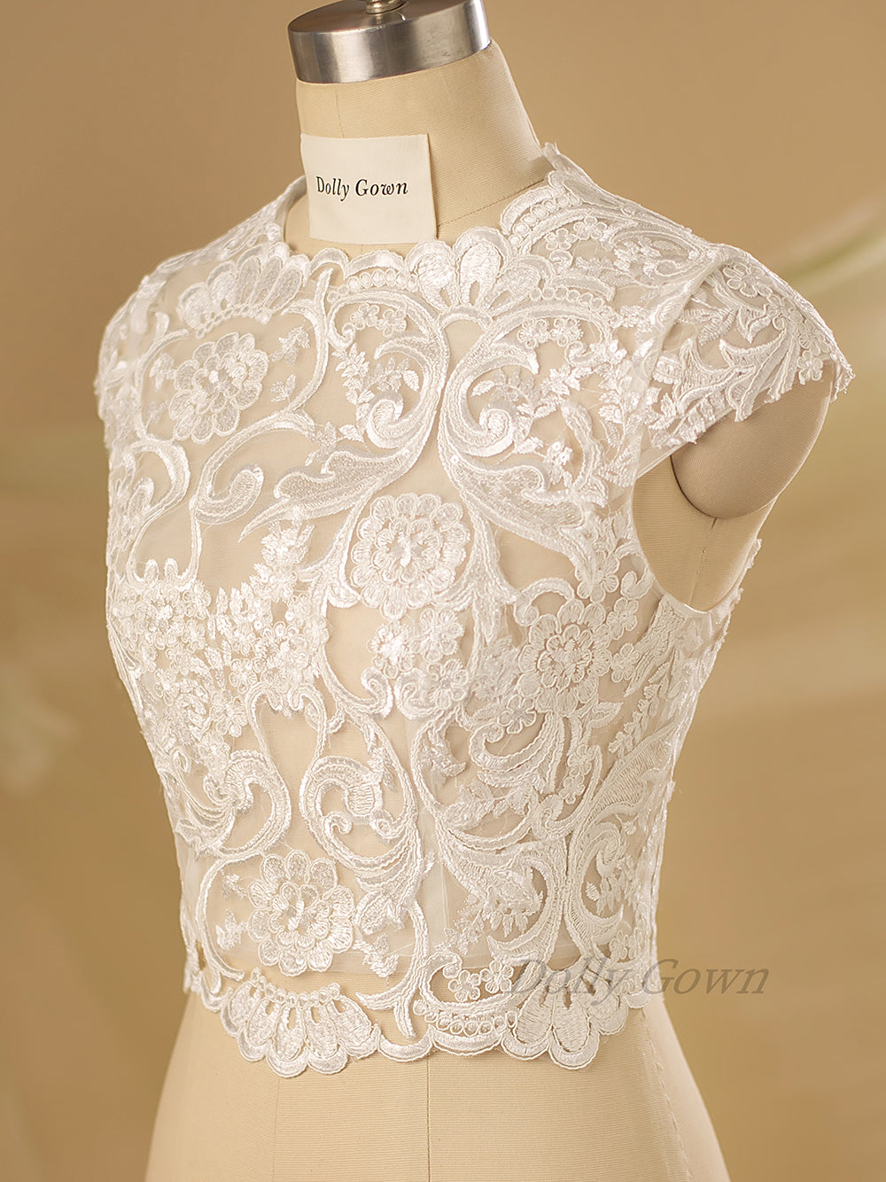 Ingrid High Neck Lace Wedding Dress Topper - DollyGown