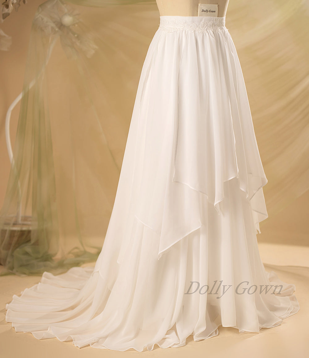 Katriel Irregular Chiffon Bridal Wedding Skirt with Chapel Train - DollyGown