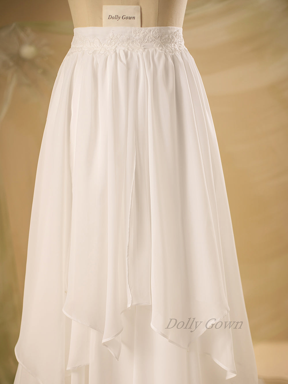 Katriel Irregular Chiffon Bridal Wedding Skirt with Chapel Train - DollyGown