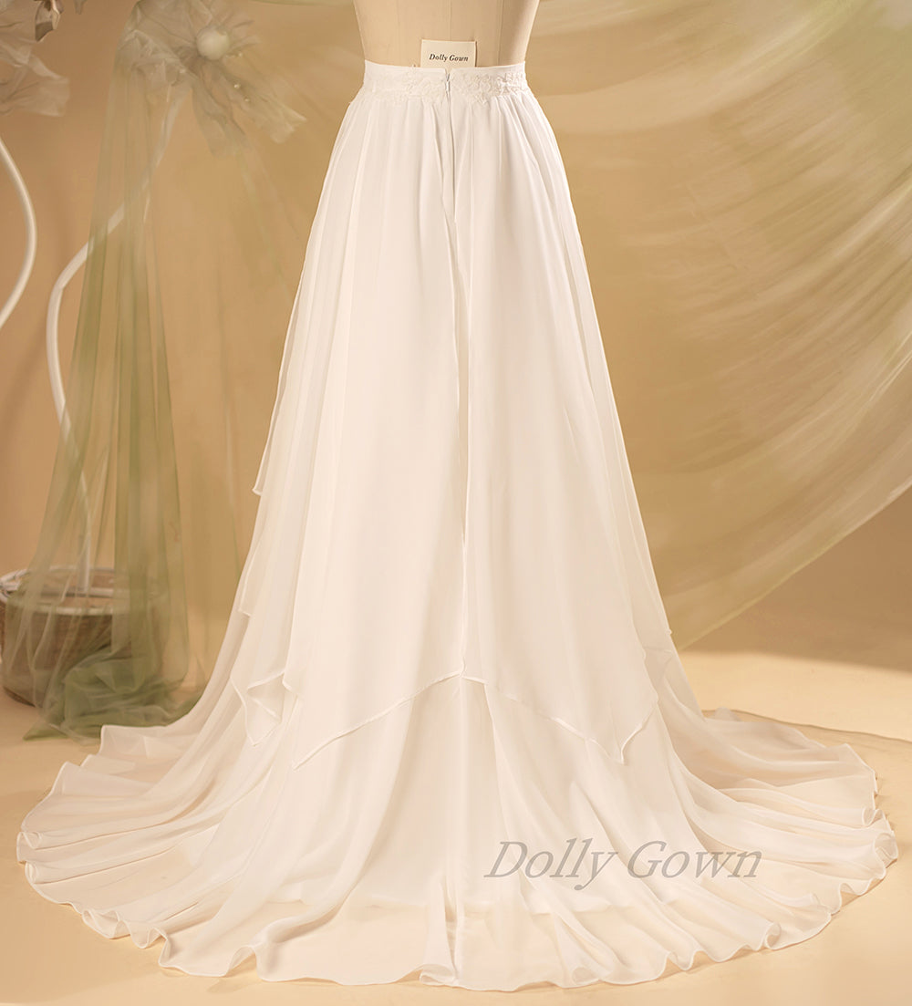 Katriel Irregular Chiffon Bridal Wedding Skirt with Chapel Train - DollyGown