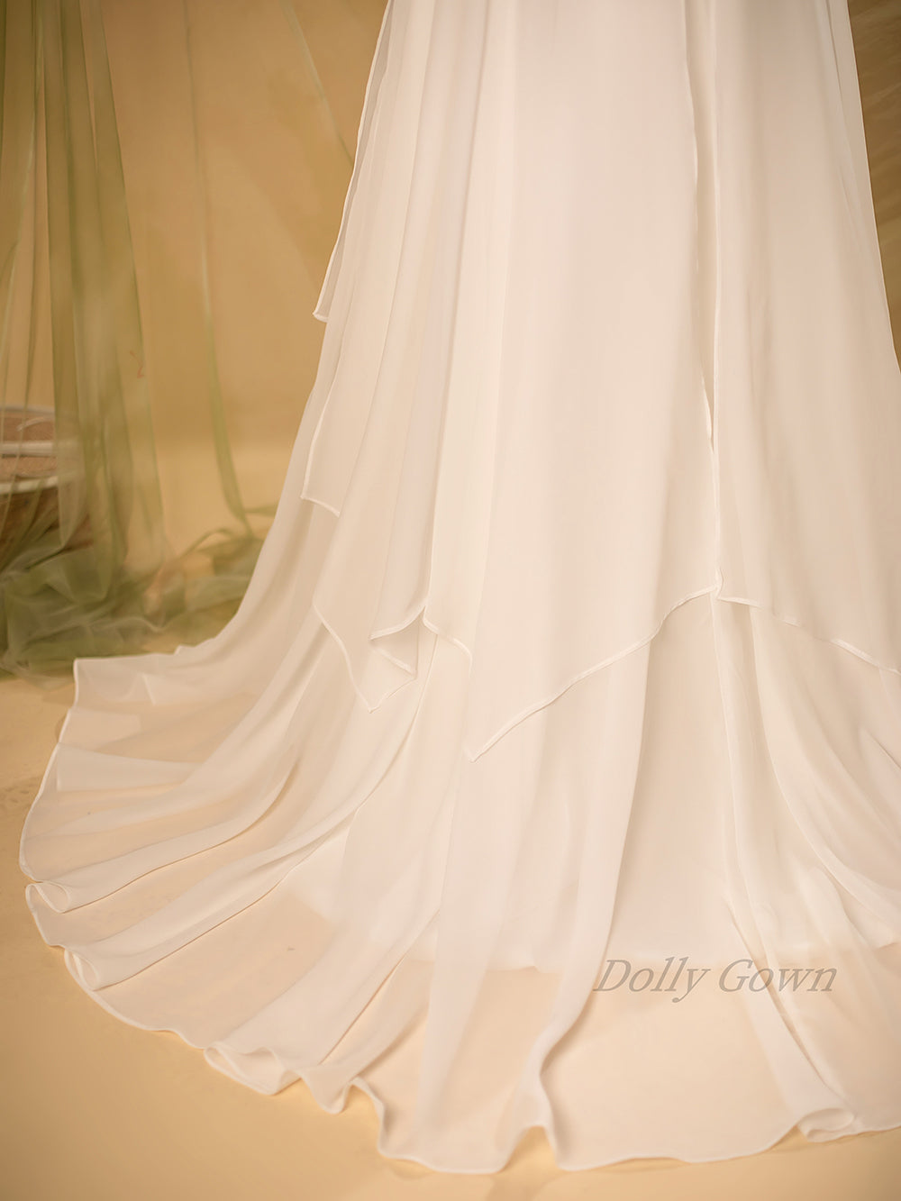 Katriel Irregular Chiffon Bridal Wedding Skirt with Chapel Train - DollyGown