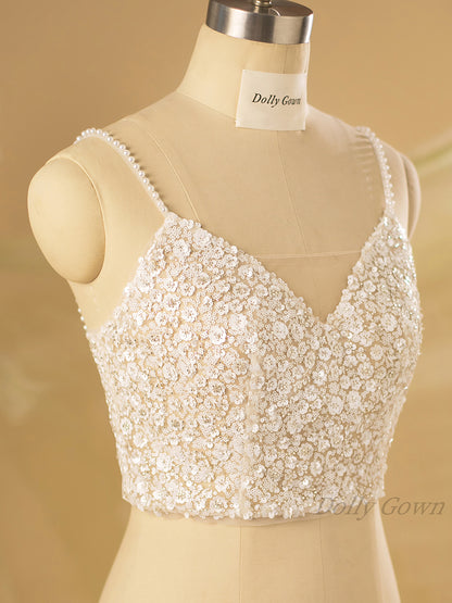 Kimdwell Floral Sequins Spaghetti Straps Bridal Tops 