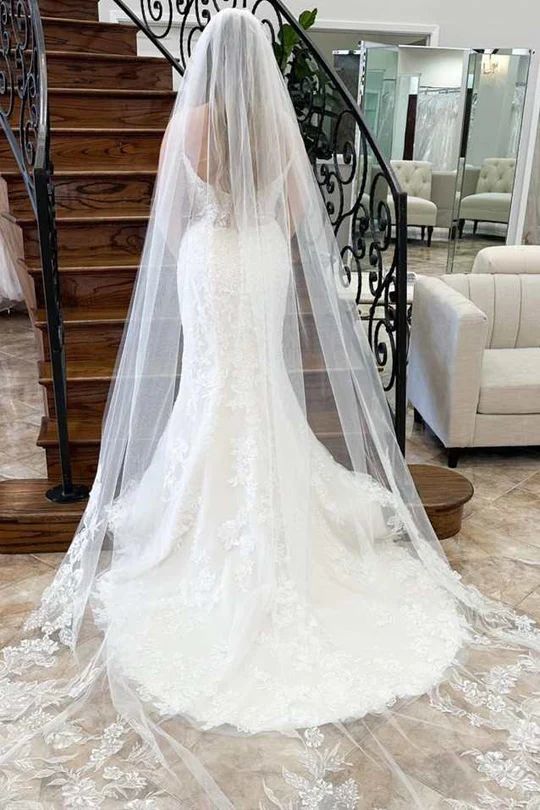 Vestido de novia con tirantes finos de encaje sirena para novias