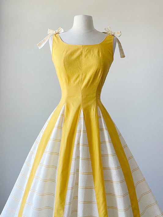 New Arrival 50s Yellow Boat Neck Full Circle Skirt Vintage Dress - DollyGown