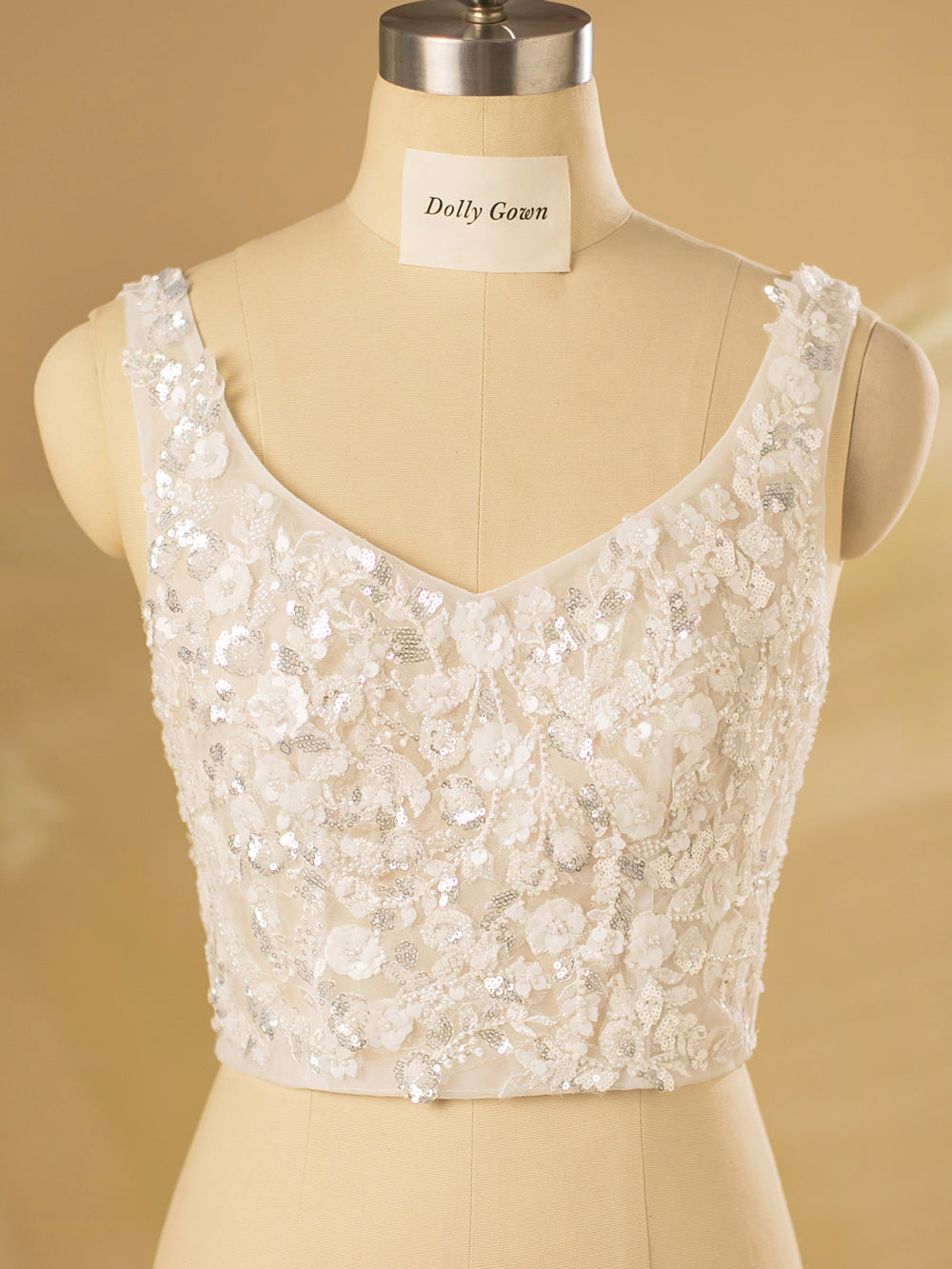 Petra Sparkly V-Neck Beaded Bridal Top - DollyGown