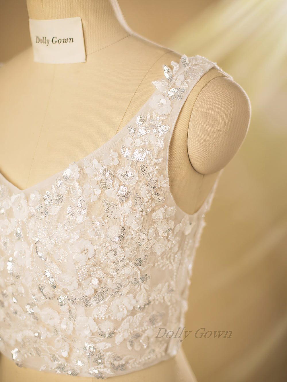 Petra Sparkly V-Neck Beaded Bridal Top - DollyGown