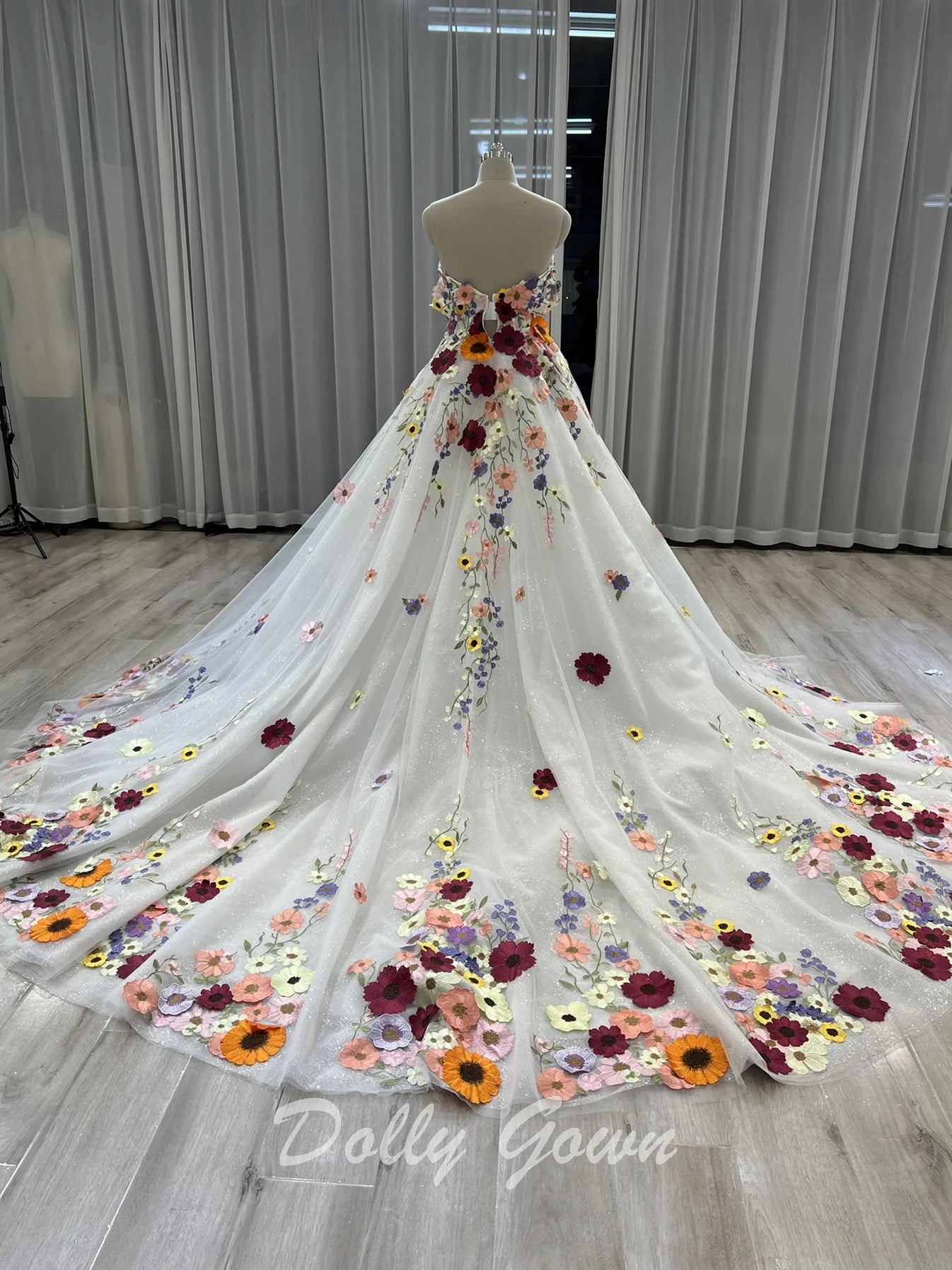 Romantic Fairy Tulle 3D Floral Colorful Wedding Dress