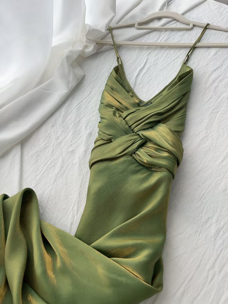 Olive green outlet wedding guest dress