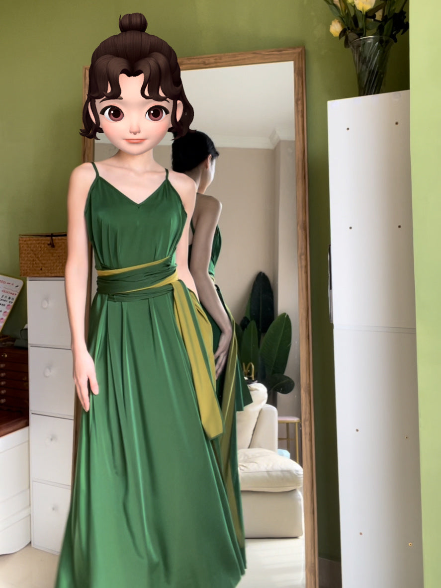 Tie Waist Green Summer Maxi Dress - DollyGown