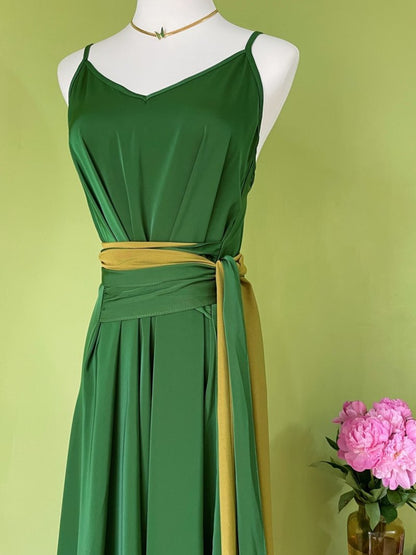 Tie Waist Green Summer Maxi Dress - DollyGown