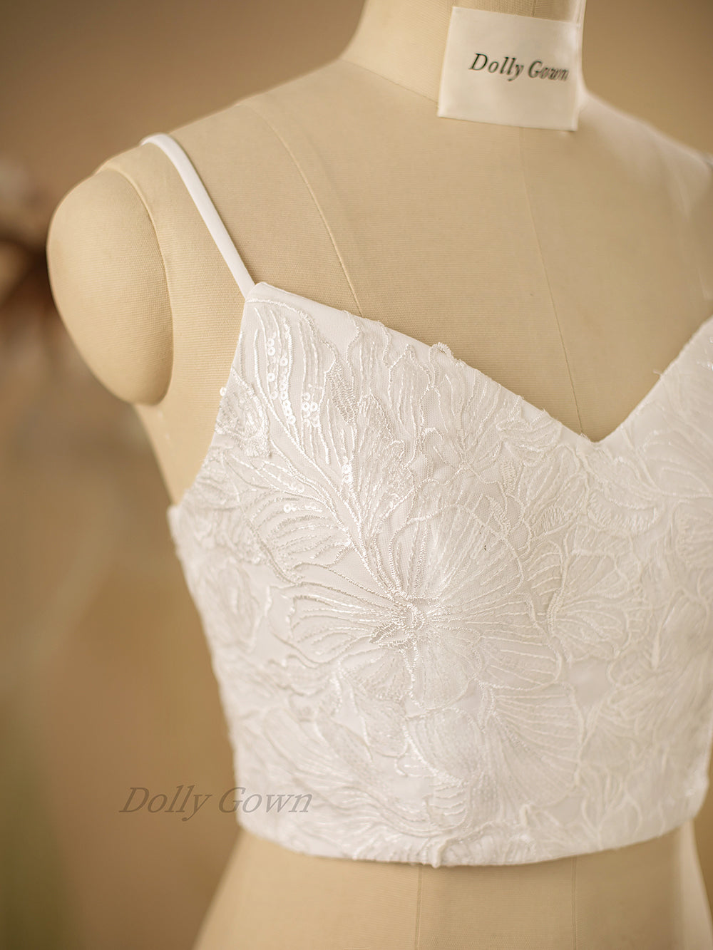 Tifffanie Spaghetti Straps Lace Bridal Top - DollyGown