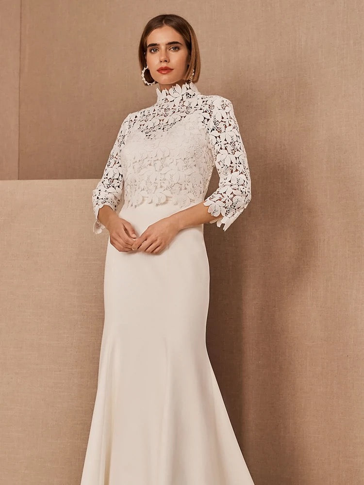 Twyla Modest High Neck Long Sleeved Lace Bridal Top - DollyGown