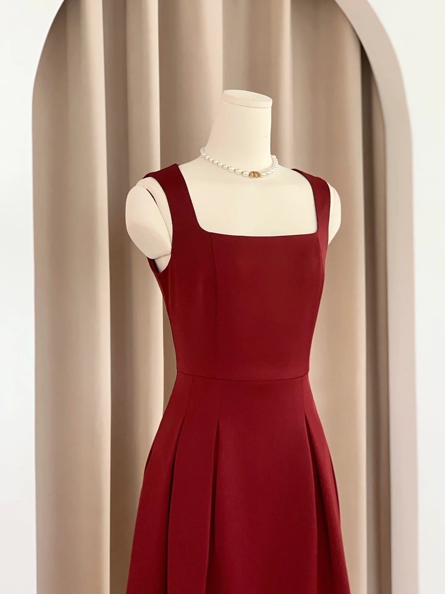 Vintage Rockabilly Burgundy Square Neck 50s Style Dress