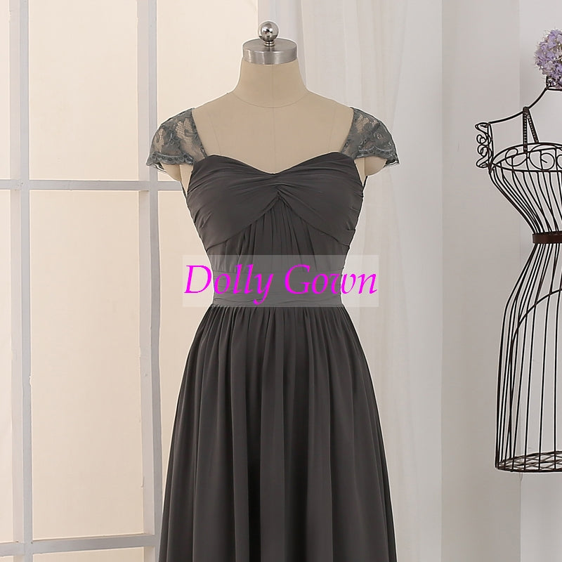 Long Dark Gray Bridesmaid Dress