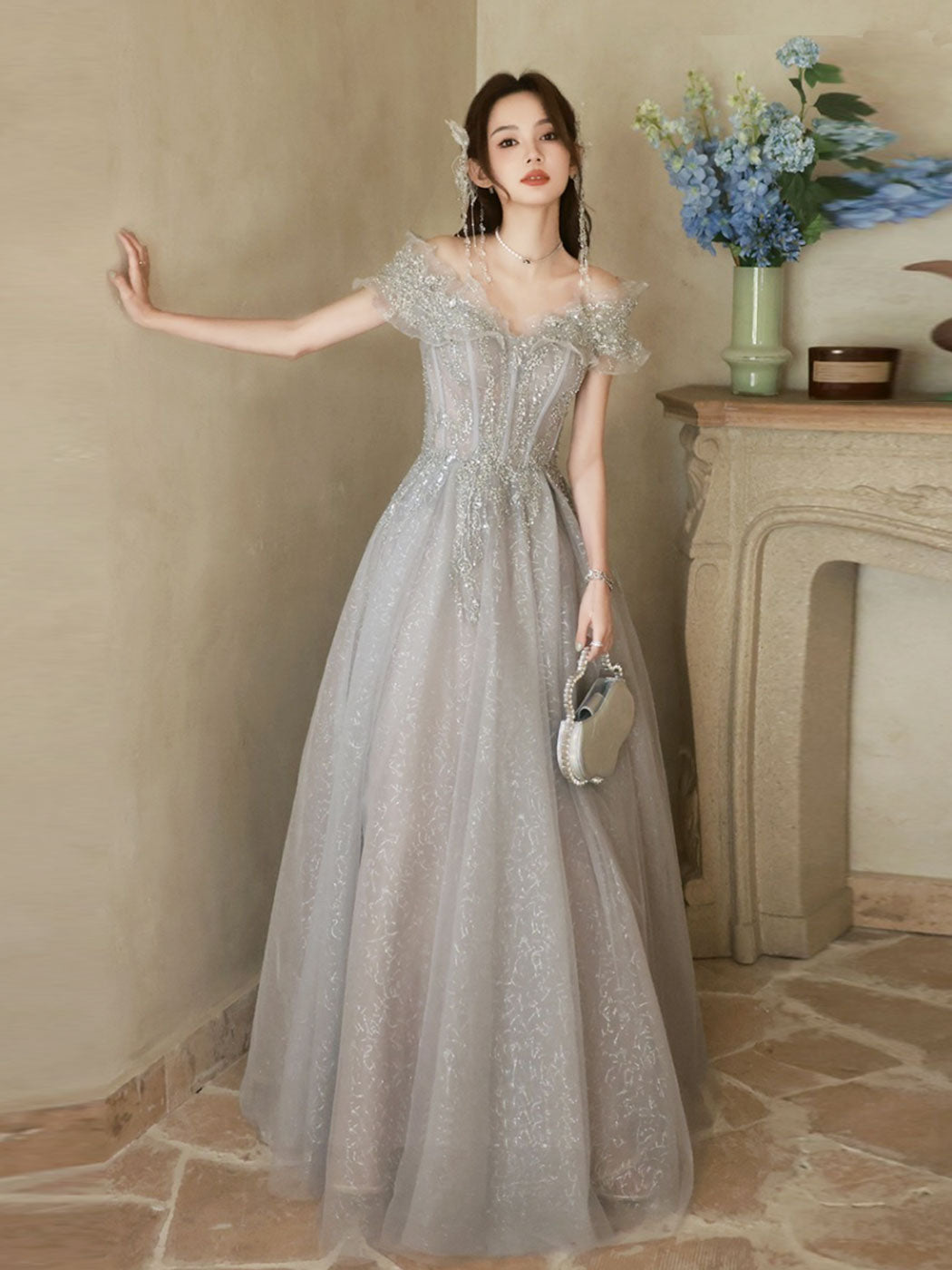 Grey maxi prom outlet dress