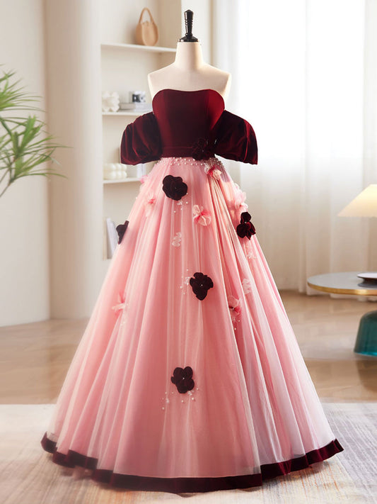 Sweet Occasion Peach Pink Off The Shoulder A-line Prom Dress - DollyGown