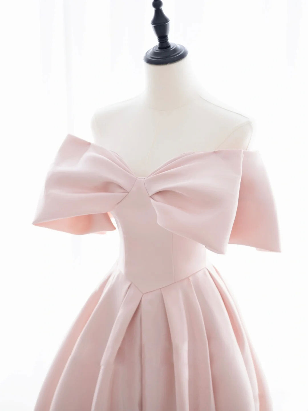 Adorable Pink Satin Short Homecoming Dress Graduation Dress with Big Bow Front