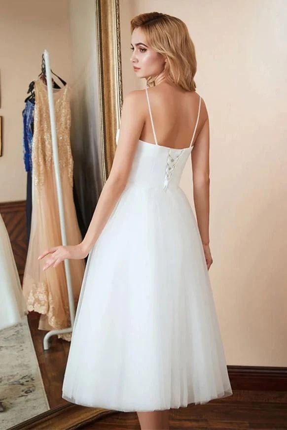 Short factory 50's style glamour wedding, bridal, reception, rehearsal dinner, homecoming, white prom dress.